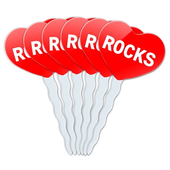 Rocks Heart Love Cupcake Picks Toppers - Set of 6