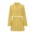 thumbnail image 4 of Womens Suits 2 Piece Set Business Casual Single Button Short Jacket Top High Waisted Pleated Mini Skirt Set (L, Yellow), 4 of 5