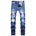thumbnail image 1 of TIMIFIS Jeans pour Hommes Coupe Classique Régulière Jean en Coton Tendance Mode Micro Élastique Coupe Ajustée à Cordon Élastique Petite Jambe Droite-Bluefall, 1 of 1