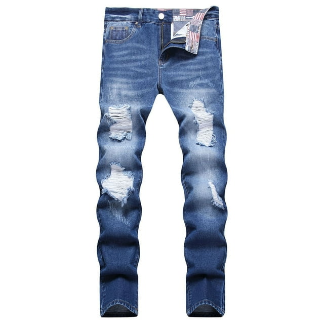 TIMIFIS Jean pour Homme Classique Coupe Régulière Jean en Coton Tendance Mode Micro Extensible Mince à Cordon Élastique Petit Droit-Bleufall s