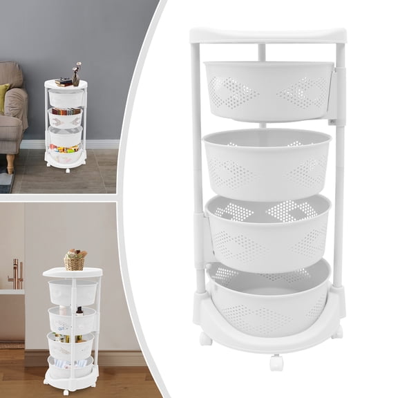 4-Tier Rotating Storage Rack, Adjustable Storage Shelf, Storage Basket Cart with Wheels for Home Kitchen Bathroom Office Pantry Supplies