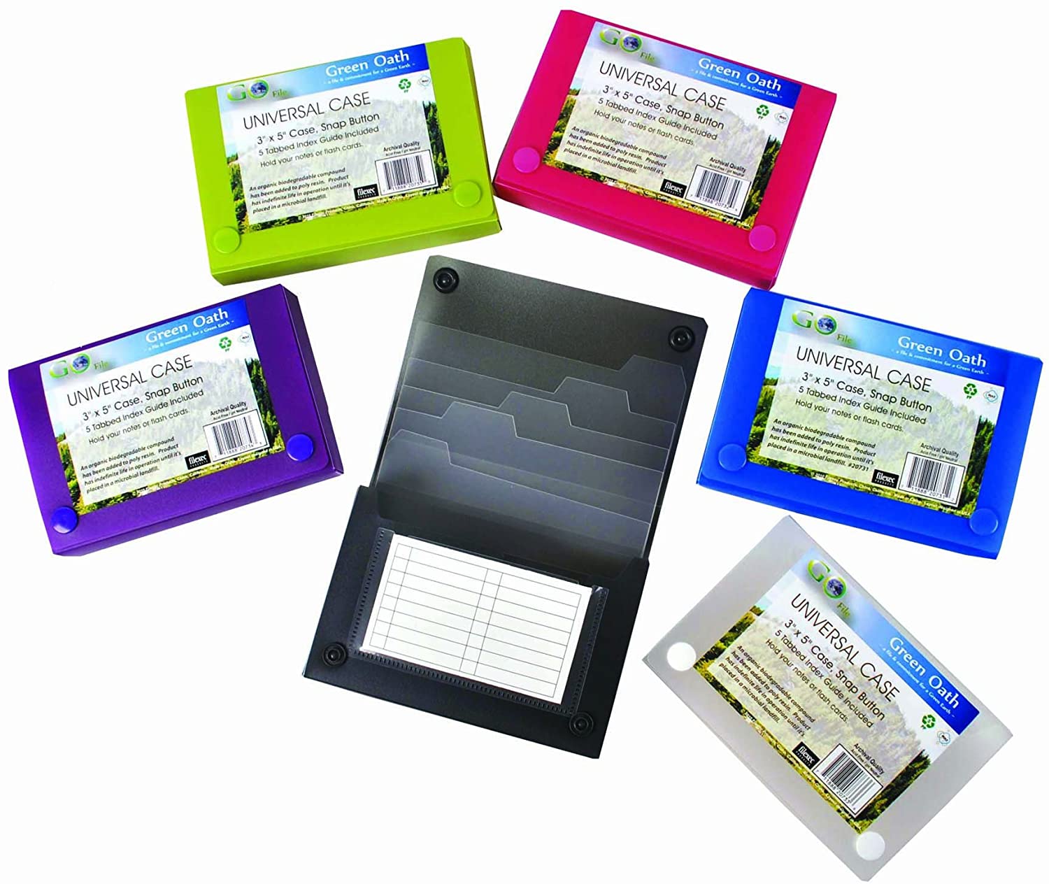 Green Oath 3 X 5 Inches Index Card Case, 5 Individual Index Dividers, Snap Button Closure, Set