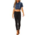 thumbnail image 2 of INSPIRE CHIC Women's Cropped Denim Jacket Short Sleeve Button Front Jean Jacket M Dark Blue, 2 of 6