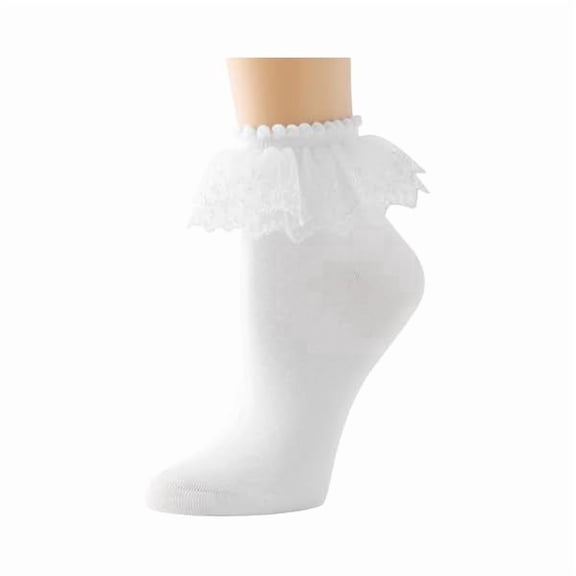 Eryueer Lace Ruffle Frilly Ankle Socks for Women - Cotton Double Layer Lace Socks