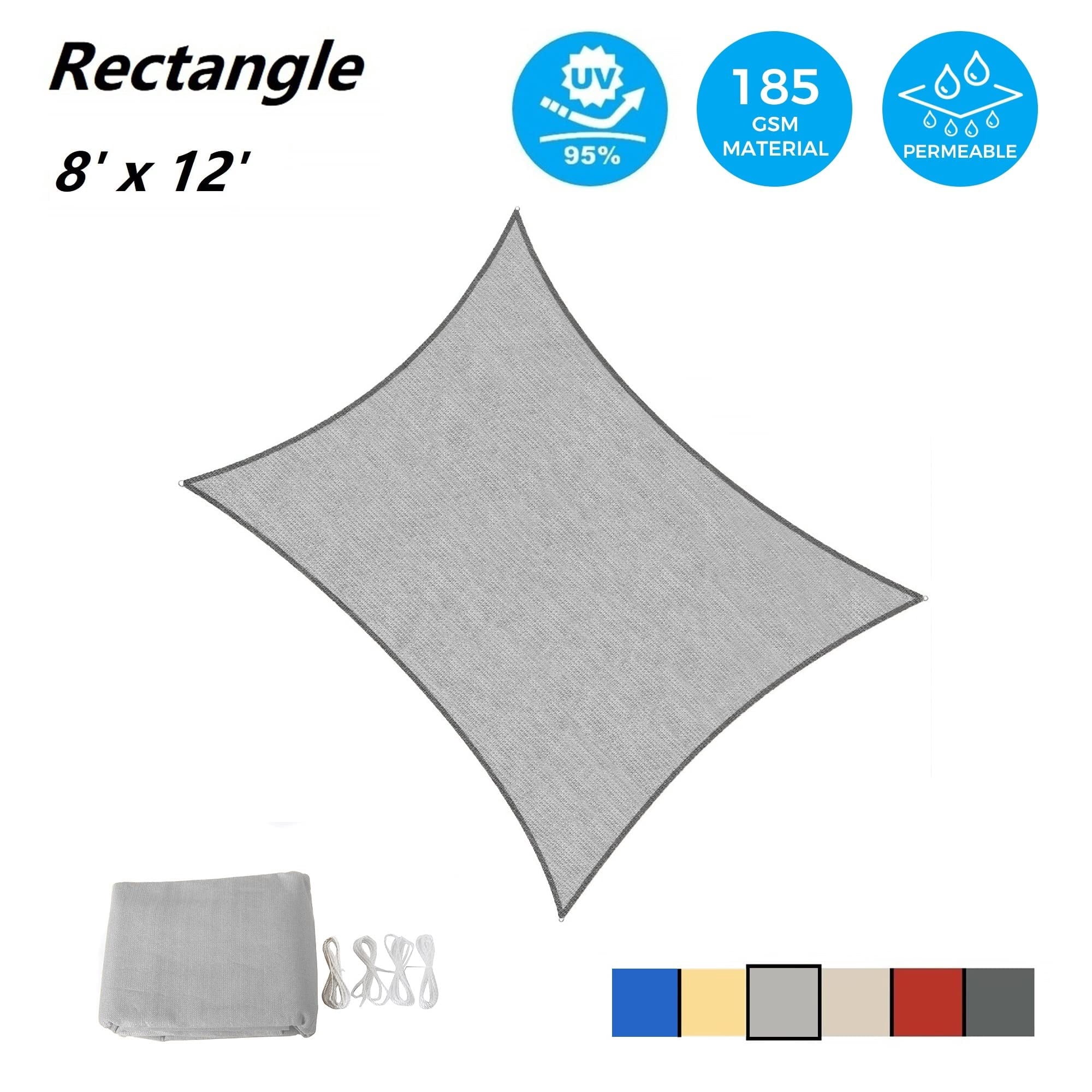 Outdoor Shade Sails, 8' x 12' Sun Shade Sail UV Block Canopy for Patio Backyard Lawn Garden, Gray