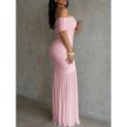 thumbnail image 6 of Pink Foldover Off Shoulder Ruched Mermaid Evening Dress Slim Fit Cinched Waist Party Gown, 6 of 7