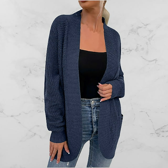 LOVZFMLL Cardigan pour Femmes Décontracté Manches Longues Poche Long Cardigan Tricoté