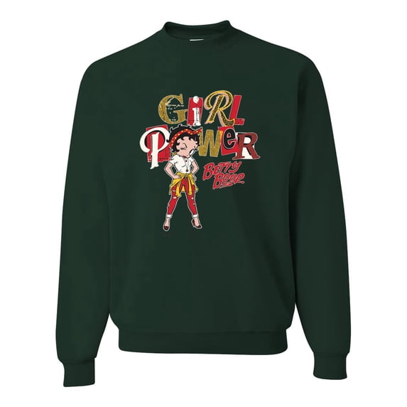 Wild Bobby, Betty Boop Winking Girl Power Femenist Betty Boop Unisex Crewneck Sweatshirt, Forest Green, Medium