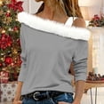 thumbnail image 2 of IMENGL Long Sleeve Shirts for Women Soft Fashion Solid Color Shoulder Strap Plush Collar T-Shirt Casual Women's Basic Tee Long Sleeve Tops,Gray, 2 of 4