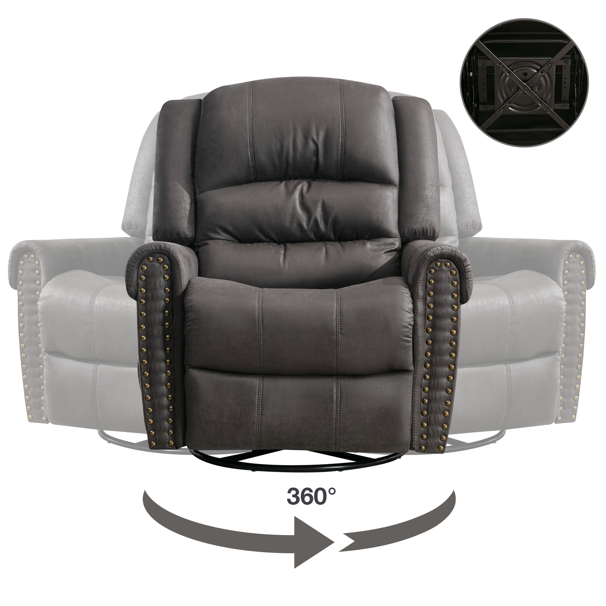 DEALTOPS Oversized Manual Recliner Heating massage Chair with USB Port and Rocking for Living Room, Leather, Gray