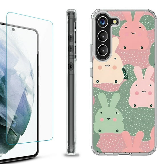 OneToughShield ® for Samsung Galaxy S23  S23 Plus 5G Shockproof Bumper Phone Case, with Tempered Glass Screen Protector - Bunny Mix