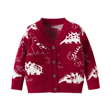 

nsendm Toddler Boys Girls Cartoon Dinosaur Print Warm Knitted Sweater Long Sleeve Tops 6 Month Girl Sweatshirt Sweater Red 12-18 Months