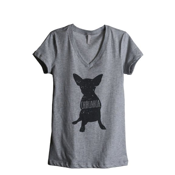 Thread Tank Chihuahua Dog Silhouette Women's Relaxed V-Neck T-Shirt Tee Heather Grey Small