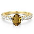 thumbnail image 3 of Gem Stone King 14K Two Tone Gold Whiskey Quartz and Lab Grown Diamond Engagement Ring for Women | 1.65 Cttw | Oval 8X6MM | Gemstone Birthstone | Size 5, 3 of 6