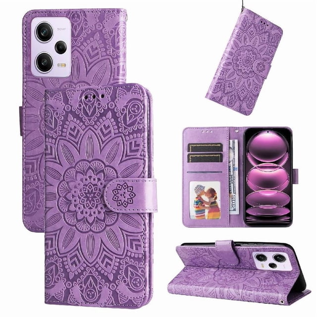 Funda tipo cartera GANGXUN para Xiaomi Redmi Note 12 Pro 5G , diseño girasol, cuero PU, soporte, cierre magnético, tarjetero