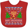 thumbnail image 3 of Inktastic Happy Chrismukkah Sweater Style with Menorah and Trees Boys or Girls Baby Bib, 3 of 4
