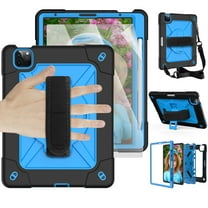 Dteck iPad Air 4 Case 10.9 Inch 2020 iPad Air 4th Generation Case with Screen Protector, Heavy Duty Rugged Shockproof Case with Kickstand 360 Rotating Hand Strap Shoulder Strap, Black/Blue