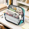 thumbnail image 6 of Pencil Bag with Magnetic Foldable Base Large Capacity Stand-Up Pencil Case Durable Nylon Pen Pouch Blue-green Flowers, 6 of 7