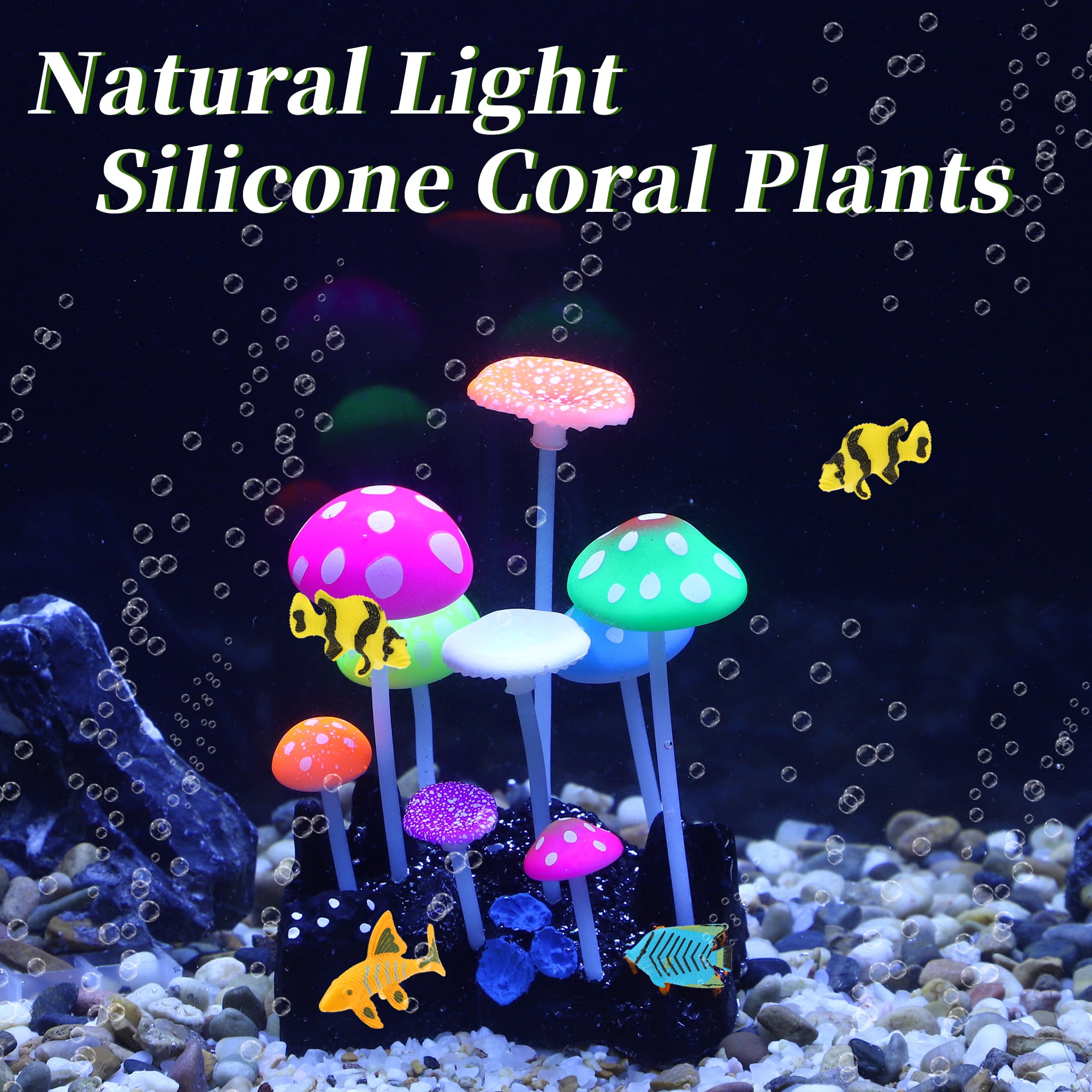 Silicone Glowing Aquarium Decorations Fluorescence Coral Glowing Sucker Coral for Aquar Pink Green 1 Set