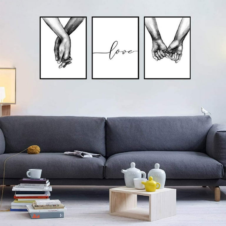  16x20 Love and Hand in Hand Wall Art Canvas Print  Poster,Simple Fashion Black and White Couples Love Hands Sketch Art Line  Drawing Decor for Home Living Room Bedroom Office(Set of 3