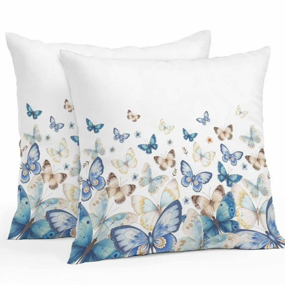 Blue Butterfly Outdoor Waterproof Pillow Covers 18x18 Pack of 2 Farmhouse Floral Decorative Outdoor Pillow Covers Square Cushion Cases for Patio Furniture Pergola Couch