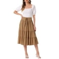 thumbnail image 2 of INSPIRE CHIC Tiered A-Line Skirt for Women's Lace Up Elastic Waist Swing  Flare Midi Skirt XS Khaki, 2 of 6
