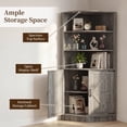 thumbnail image 3 of Jableast 67" Tall Farmhouse Corner Cabinet with Barn Door Design, Wooden Storage Cabinet with Open Display Shelves, Corner Hutch with Hidden Storage for Living Room, Kitchen, Bathroom, Grey, 3 of 8