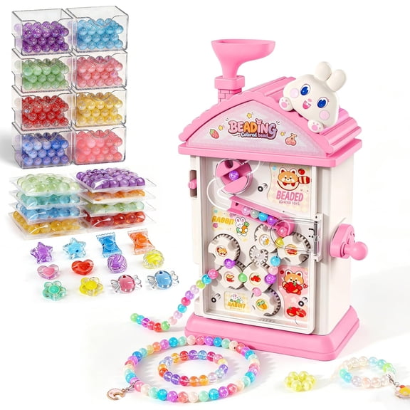 2-in-1 Beads Bracelet Maker Machine & Hand-Crank Bunny Toys, Jewelry Making Kit with 400 Beads, Built-in Storage & Bead Recycler, DIY Friendship Bracelets for Girls 6-12 Birthday Xmas Gift