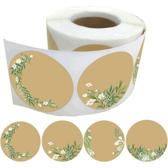 Kraft Floral Wreath Canning Jar Labels 2inch Handmade Mason Jar Stickers Spice Bottle Labels 300pcs