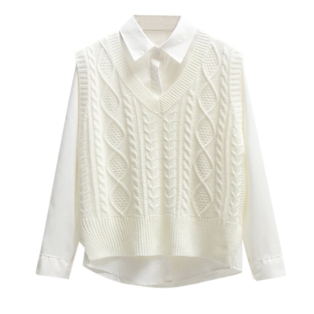 GDREDA Gilet Sans Manches à Col en V pour Femmes, Chandail Court Blanc, m