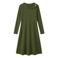 thumbnail image 4 of Long Sleeve Fall Winter Dresses for Women V Neck Button Down A Line Swing Casual Knit Sweater Dress Green M, 4 of 6