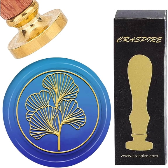 Ginkgo Leaf Wax Seal Stamps Plant Removable Vintage Brass Sealing Stamp Heads 30mm with Wooden Handle for Wedding Birthday Party Envelopes Invitations Gift Packing Wrap Decoration for DIY