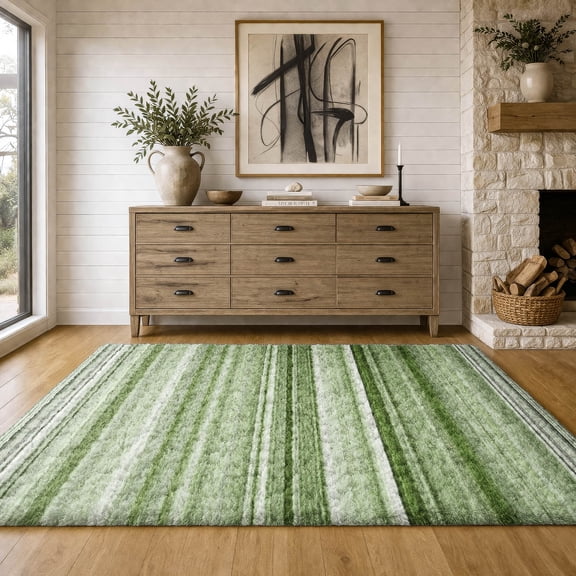 Addison Rugs Dream Shag Premium Machine Washable Transitional Stripes Aloe Rectangle Rug, 10' x 14'