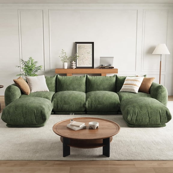 U-Shape Modular Sectional Sofa,126 Inch Cloud Couch with Chenille Fabric, Deep Seat Boneless Couch for Large Living Room, Family Space, Green
