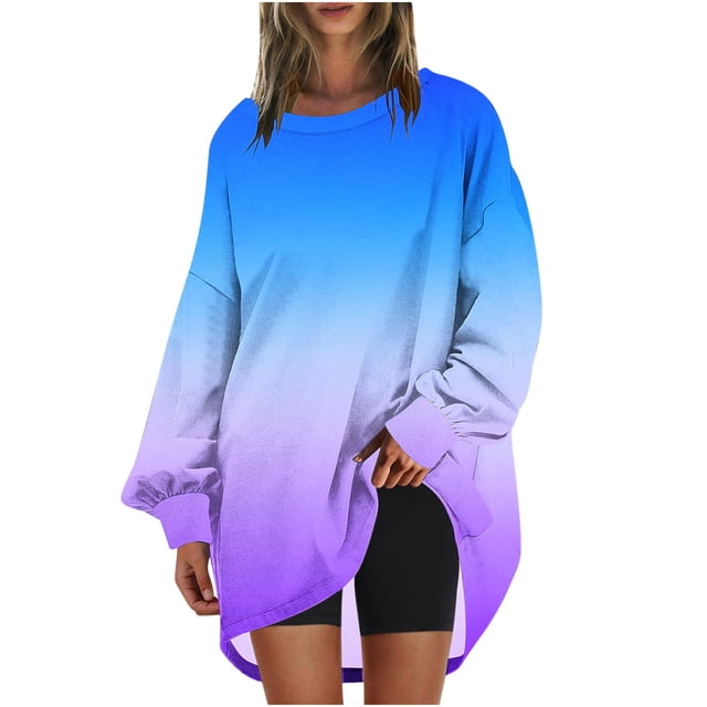 Swstbby Liquidation d'Automne! Hauts d'Automne pour Femmes Grande Taille, Chandail en Molleton Surdimensionné à Col Rond Imprimé à Manches Longues Tunique Violette G