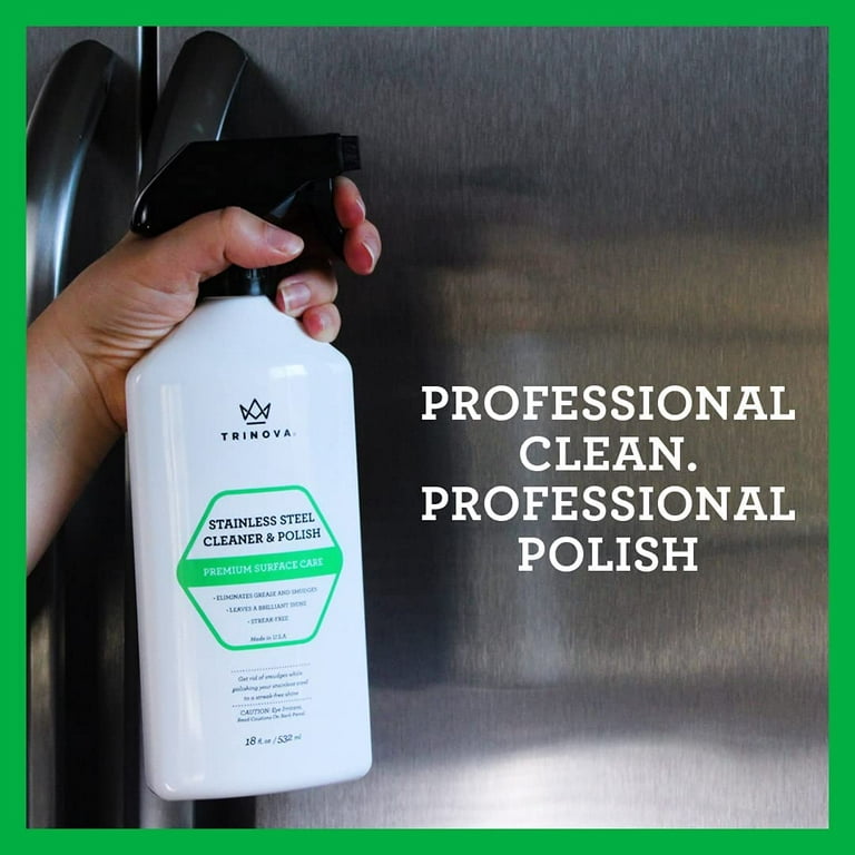 Trinova Premium Stainless Steel Cleaner and Polish - for Commercial Refrigerators with Microfiber Cleaning cloth. Cleaning Spray for Appliances