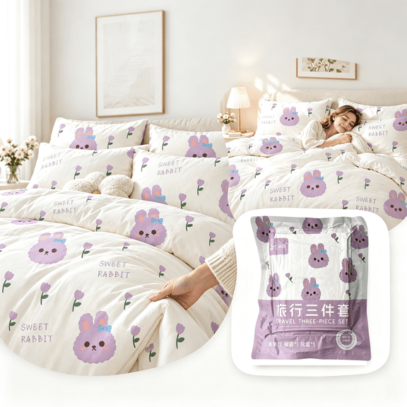 3-Piece Disposable Travel Bedding Set, Non-Woven Breathable Waterproof Dustproof Full Bedding Kit, Portable Disposable Bed Linen for Hotel, Hospital and Trip.A