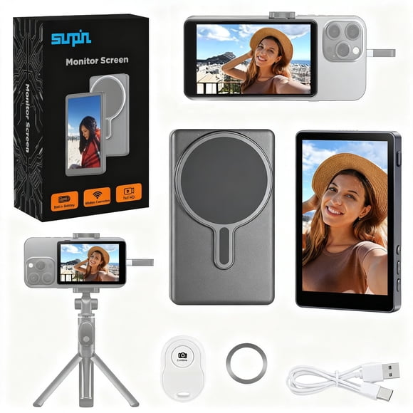SUNPIN Vlog Selfie Monitor Screen, Wireless 4K/1080p Back Camera Monitor for iPhone & Android, Built-in Speaker for YouTube TikTok Live Streaming (Gr