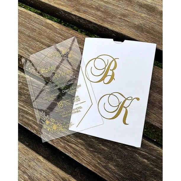 Tarjeta de invitación de cumpleaños personalizada, tarjeta de invitación hecha a mano, fiesta de boda, fiesta de Navidad, temporada de bodas, parte acrílica, 100, piezas