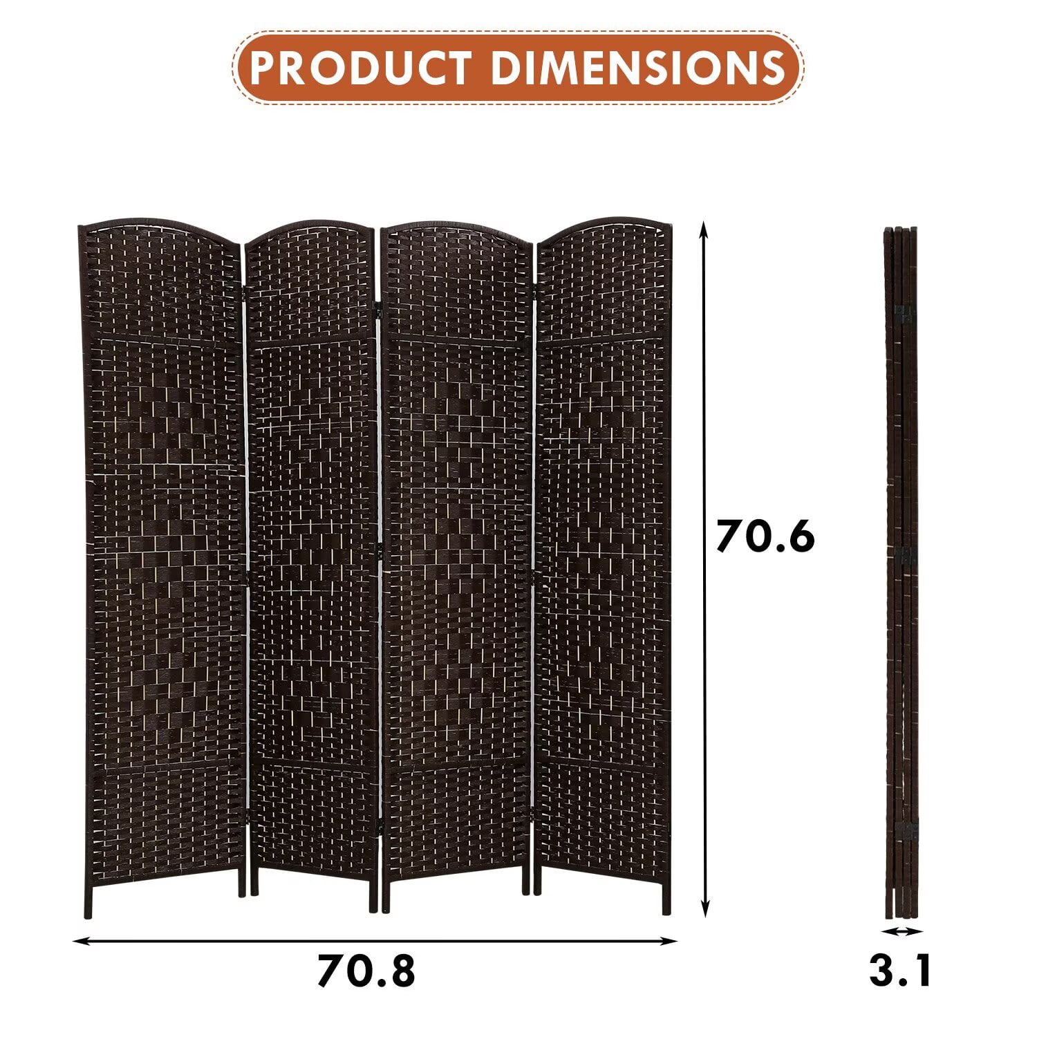 YRLLENSDAN,Room Dividers Panels Folding,Privacy wall Indoor,Wall Divider for Room Separation,Folding Privacy Screen, Freestanding,Wood,4 Panel,Brown