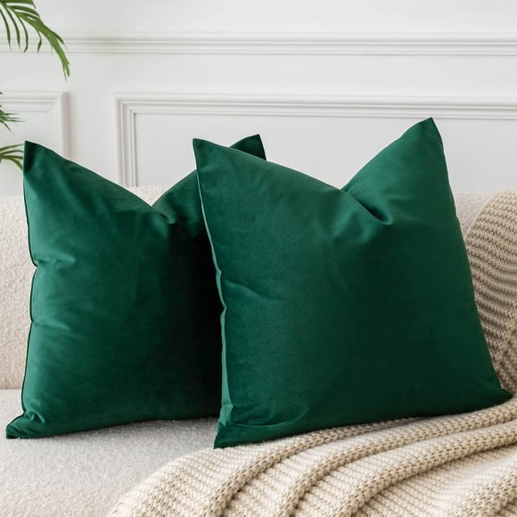 Fundas de cojín JUSPURBET de terciopelo verde oscuro de 40 x 40 cm, 2 unidades
