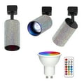 thumbnail image 1 of FSLiving Éclairage de Piste à Cardan Type J, Projecteur de Plafond avec Télécommande, Changement de Couleur RGB Réglable Blanc GU10 Ampoule Minuterie Mini Lumières Strass Piste Juno Monté pour Studio Vitrine, 1 of 9