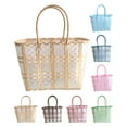 thumbnail image 4 of Walbest Large Capacity PVC Plaid Striped Vegetable Basket Shopping Bag, Waterproof Transparent Braid Hand-Carrying Fruit Organizer Pouch, 4 of 7