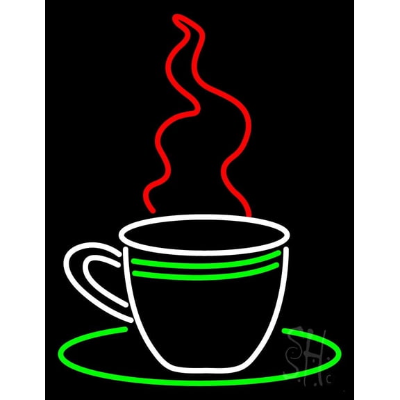 Coffee Cup LED Neon Sign 15 x 19 - inches, Black Square Cut Acrylic Backing, with Dimmer - Bright and Premium built indoor LED Neon Sign for café and stroefront.