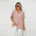 thumbnail image 5 of Fjuchai Womens Chiffon Shirt Summer V-Neck Loose Short Sleeve T-Shirt for Female Casual Pullover Tees Shirt S-XXL, 5 of 9