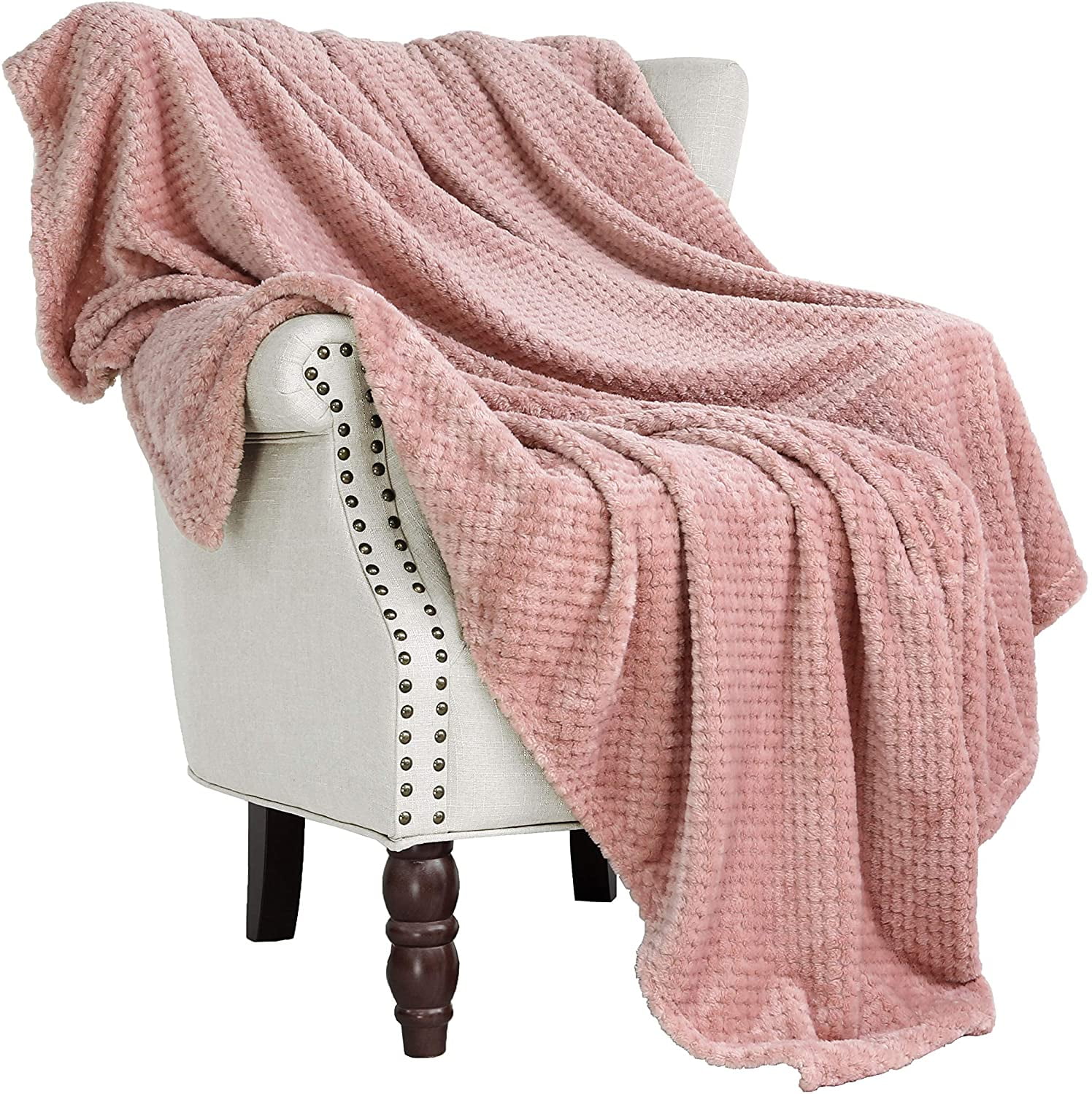 Exclusivo Mezcla Waffle Textured Soft Fleece Blanket, Large Throw  Blanket(Dusty Pink, 50 x 70 inches)- Cozy, Warm and Lightweight