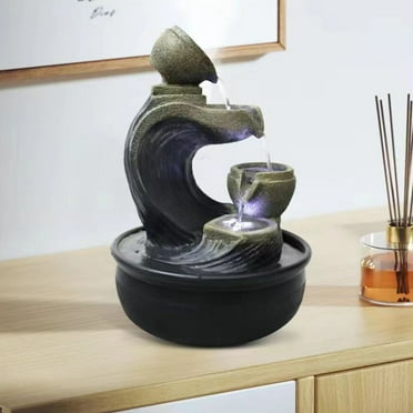 15.7 inch Water Fountains Indoor 4-tier Tabletop Water Fountain with LED Lights -Small Soothing Waterfall for Home and Ofiice Decor