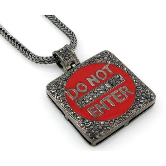Hip Hop Bling Hematite Black Danger Zone Do Not Enter Pendant