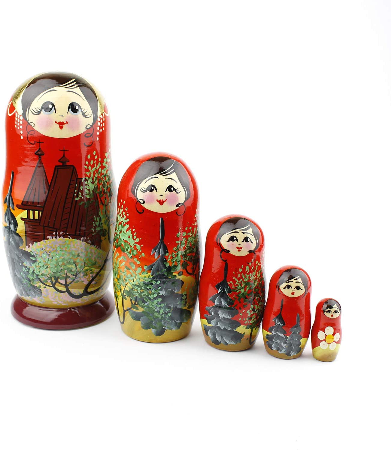 Nesting Dolls 5 pcs 7" Russian Doll Matryoshka Hand Painted Russia 