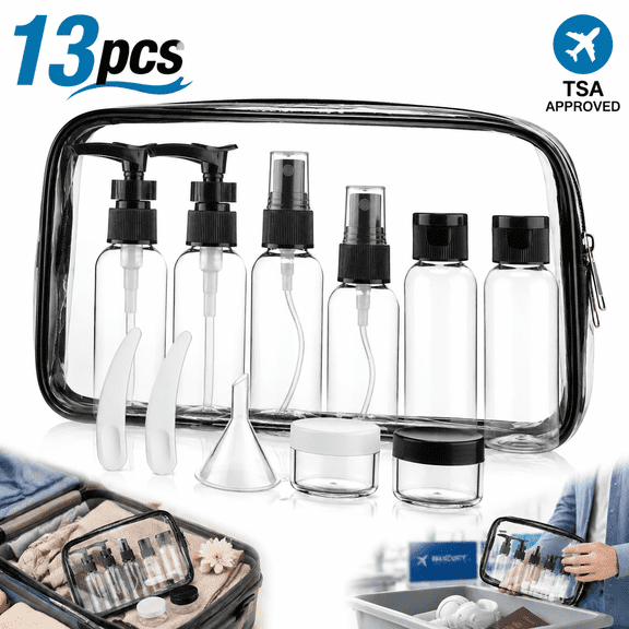 Genreen Travel Size Bottles for Toiletries 13 Pack 2oz TSA Approved Toiletry Bottles Leak Proof Travel Kit for Women Men TSA Clear Toiletry Bag Shampoo Lotion Skincare Cosmetic Container